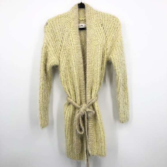 NWT Anthropologie Yellow Larkin Shimmer Belted Cardigan Small Long Sleeve - Picture 3 of 8